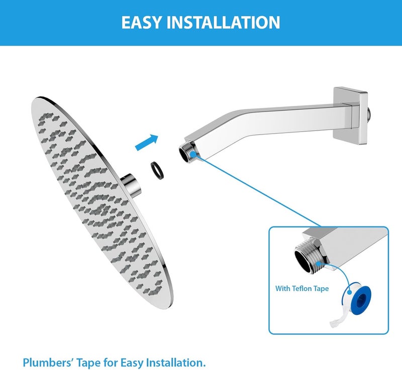 Lordear 6 Inch Shower Arm Extension Chrome Polished Square Wall Mounted Stainless Steel Extender Arm for Fixed Shower Head - Image 4